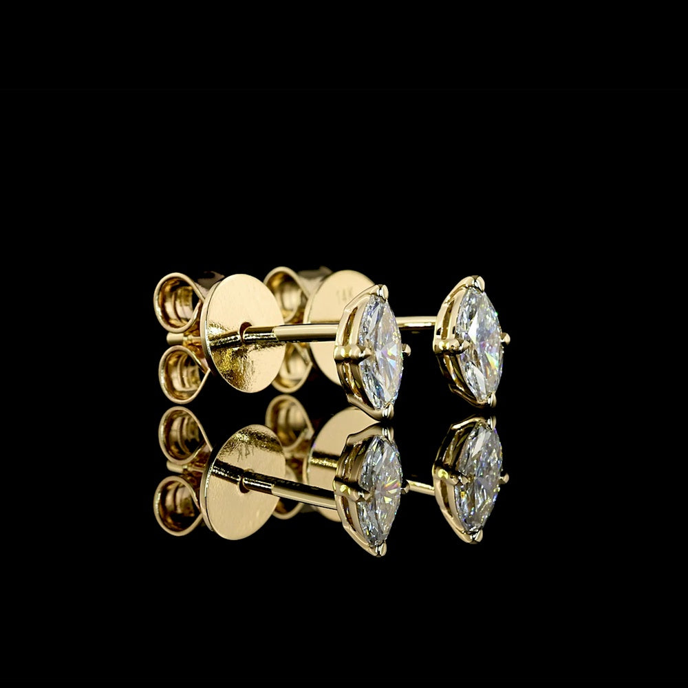 14K Yellow Gold North-South Marquise Cut Lab Diamond Stud Earrings - 0.31 Carats Total Diamond Weight (E-F Color, VS1 Clarity) - Covaloro Fine Jewelry
