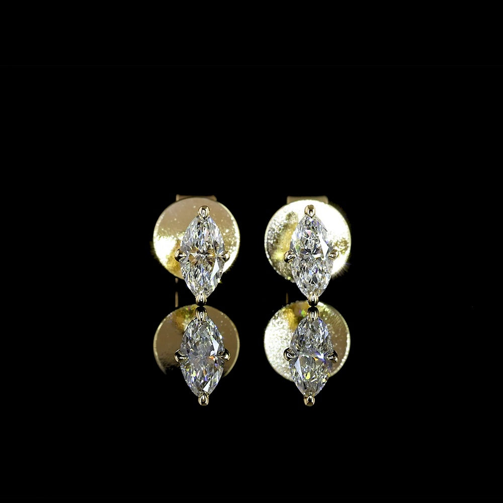 14K Yellow Gold North-South Marquise Cut Lab Diamond Stud Earrings - 0.31 Carats Total Diamond Weight (E-F Color, VS1 Clarity) - Covaloro Fine Jewelry