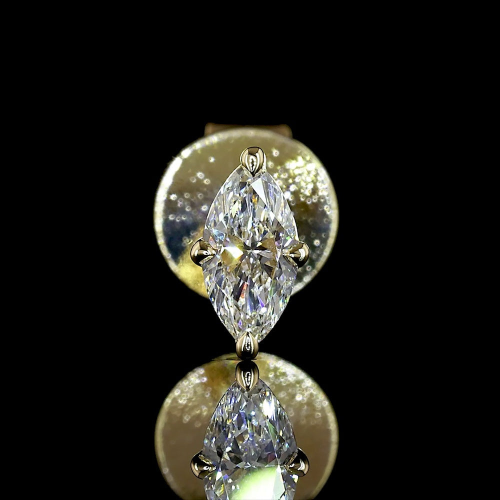 14K Yellow Gold North-South Marquise Cut Lab Diamond Stud Earrings - 0.31 Carats Total Diamond Weight (E-F Color, VS1 Clarity) - Covaloro Fine Jewelry