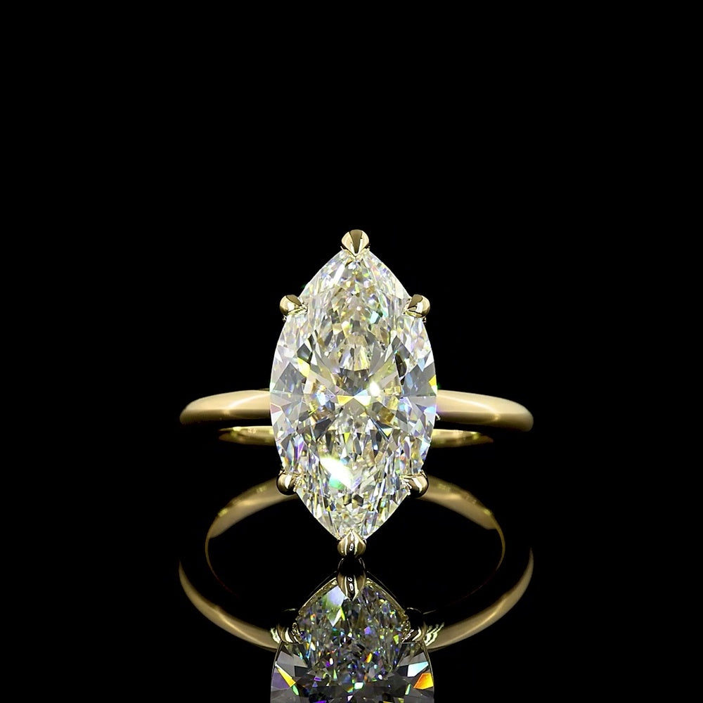 14K Yellow Gold North-South Marquise Cut Solitaire Ring with 5.20 Carat Lab Grown Diamond - E-F Color, F VVS2 Clarity, IGI Certified - Covaloro Fine Jewelry