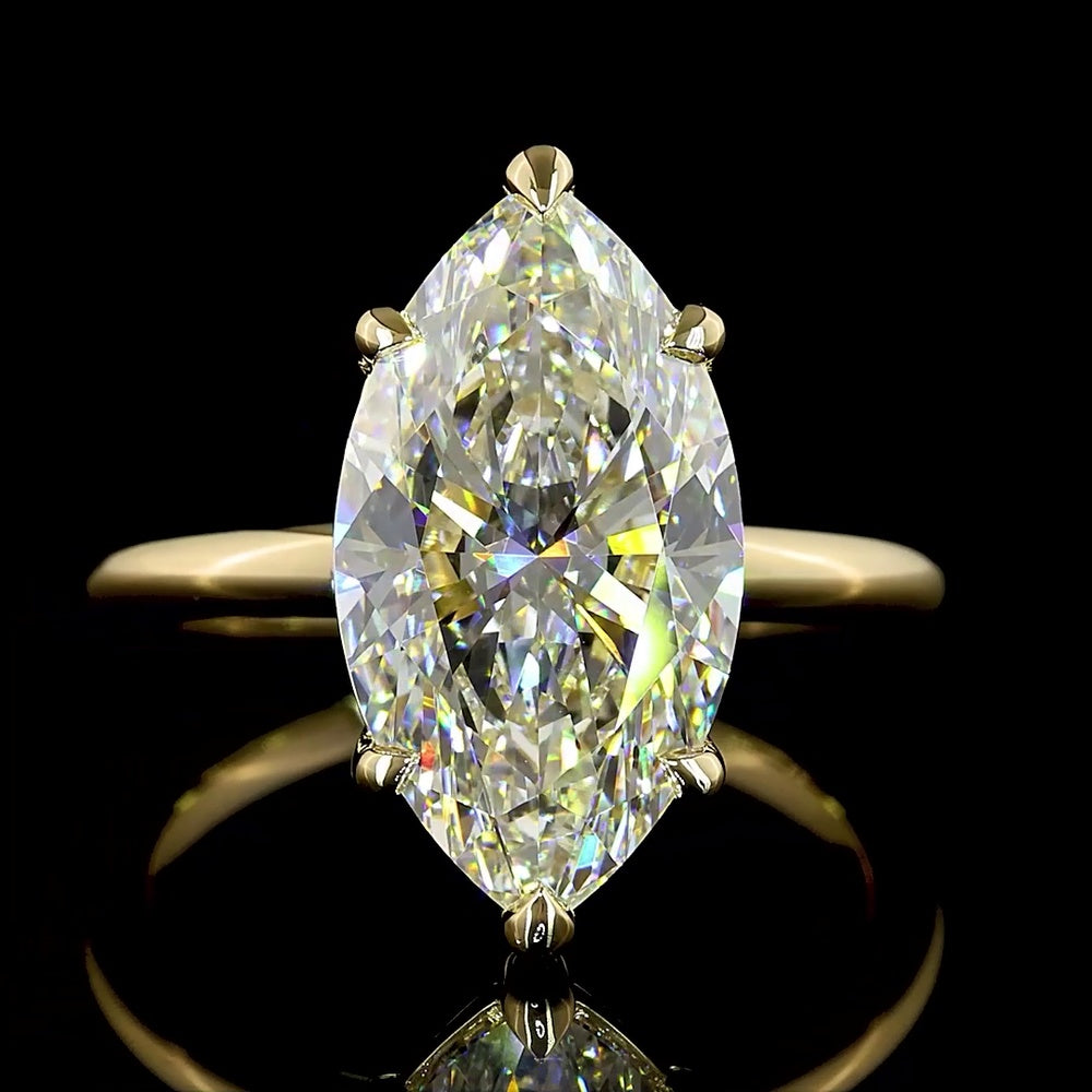 14K Yellow Gold North-South Marquise Cut Solitaire Ring with 5.20 Carat Lab Grown Diamond - E-F Color, F VVS2 Clarity, IGI Certified - Covaloro Fine Jewelry