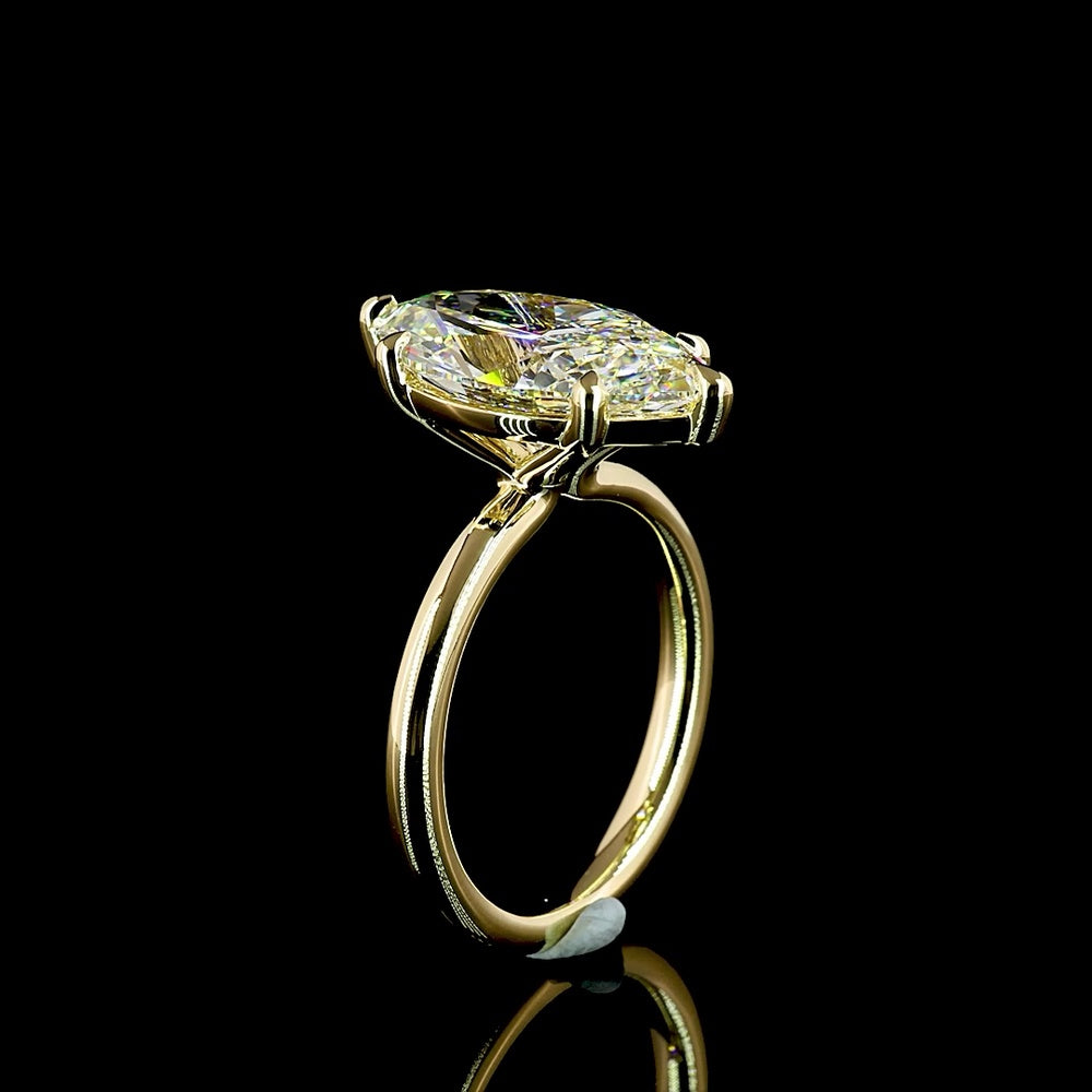 14K Yellow Gold North-South Marquise Cut Solitaire Ring with 5.20 Carat Lab Grown Diamond - E-F Color, F VVS2 Clarity, IGI Certified - Covaloro Fine Jewelry