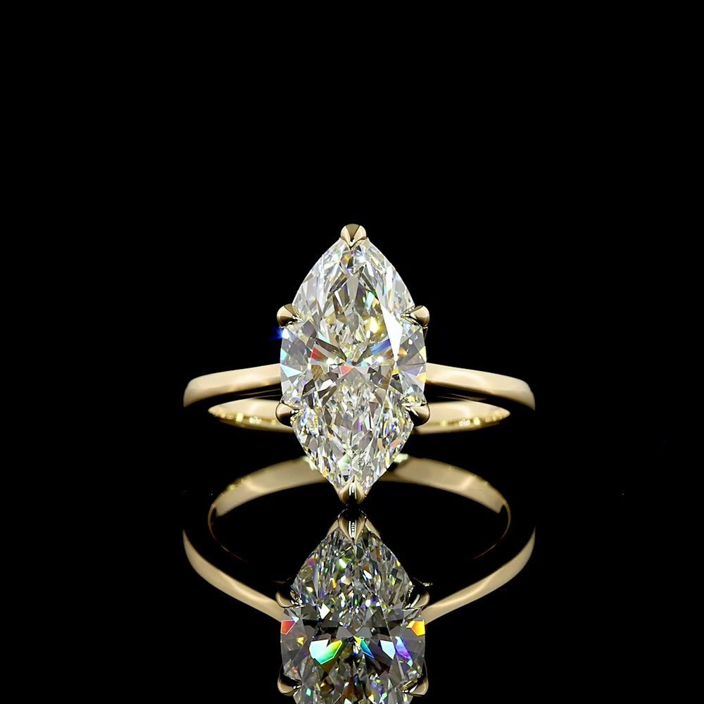 14K Yellow Gold North-South Marquise Solitaire Ring with 3.11 Carat Lab Grown Diamond - E Color VVS2 Clarity IGI Certified - Covaloro Fine Jewelry