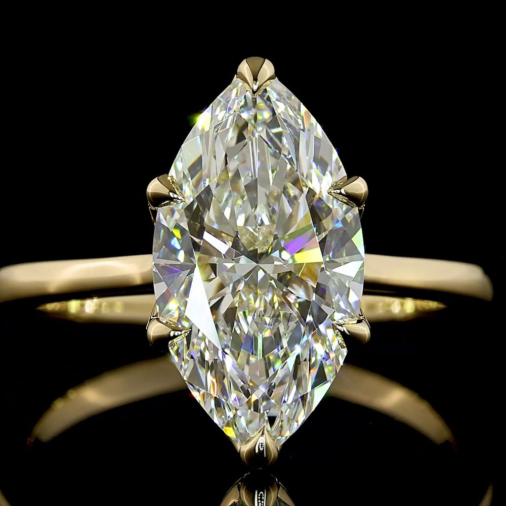 14K Yellow Gold North-South Marquise Solitaire Ring with 3.11 Carat Lab Grown Diamond - E Color VVS2 Clarity IGI Certified - Covaloro Fine Jewelry