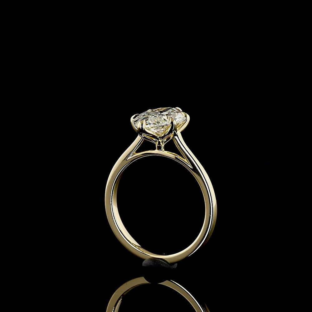 14K Yellow Gold North-South Marquise Solitaire Ring with 3.11 Carat Lab Grown Diamond - E Color VVS2 Clarity IGI Certified - Covaloro Fine Jewelry