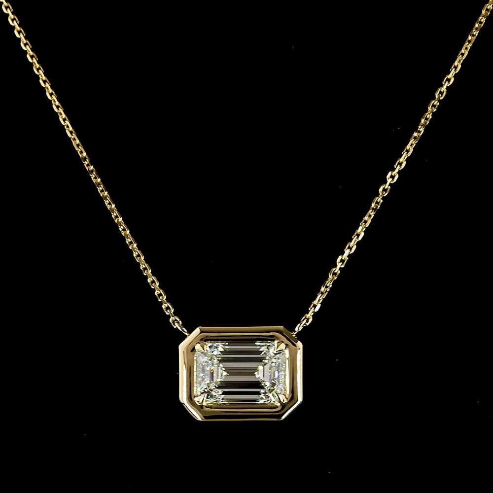 14K Yellow Gold North-South Moval Cut Lab Diamond Solitaire Pendant - 2.65 Carat Total Weight, E-F Color VS2 Clarity - Covaloro Fine Jewelry