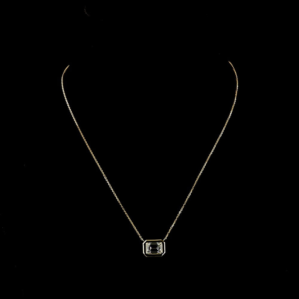 14K Yellow Gold North-South Moval Cut Lab Diamond Solitaire Pendant - 2.65 Carat Total Weight, E-F Color VS2 Clarity - Covaloro Fine Jewelry