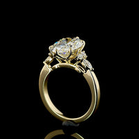 14K Yellow Gold North-South Oval Cut Lab Diamond Ring with Marquise and Round Accents - 3.31 Carat Total Diamond Weight, IGI Certified E-VS1 - Covaloro Fine Jewelry