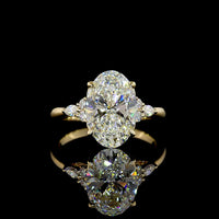 14K Yellow Gold North-South Oval Lab Diamond Ring with Marquise and Round Accents - 4.30 Carats Total Diamond Weight - Covaloro Fine Jewelry