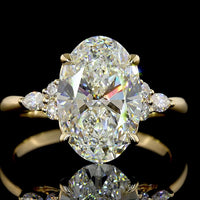 14K Yellow Gold North-South Oval Lab Diamond Ring with Marquise and Round Accents - 4.30 Carats Total Diamond Weight - Covaloro Fine Jewelry