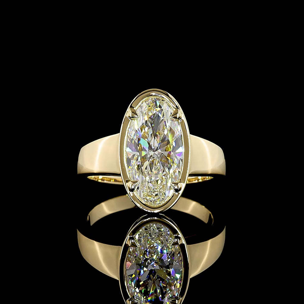 14K Yellow Gold North-South Oval Solitaire Ring with 3.06 Carat Lab Grown Diamond (E-F Color, VS1 Clarity) - Bezel Prong Setting - Covaloro Fine Jewelry