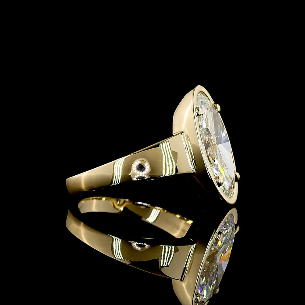 14K Yellow Gold North-South Oval Solitaire Ring with 3.06 Carat Lab Grown Diamond (E-F Color, VS1 Clarity) - Bezel Prong Setting - Covaloro Fine Jewelry