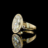 14K Yellow Gold North-South Oval Solitaire Ring with 3.06 Carat Lab Grown Diamond (E-F Color, VS1 Clarity) - Bezel Prong Setting - Covaloro Fine Jewelry