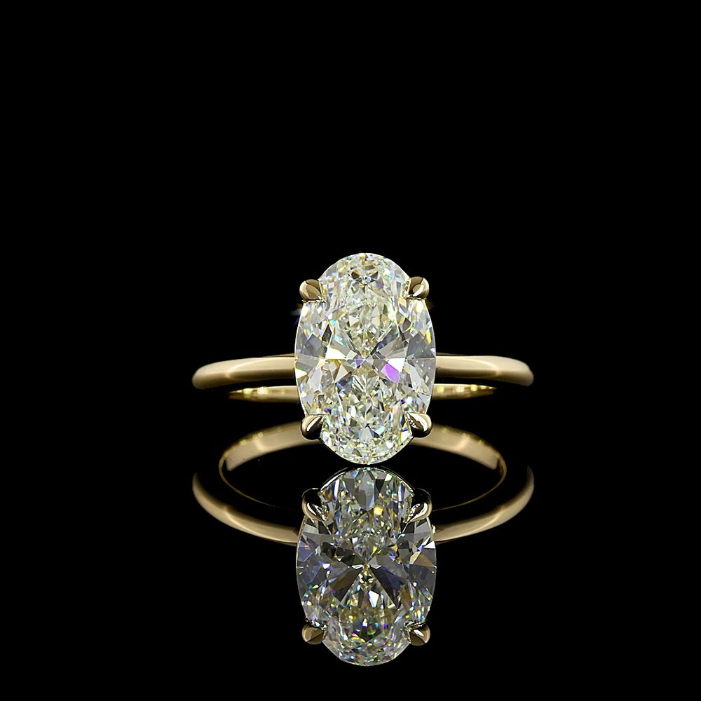 14K Yellow Gold North-South Oval Solitaire Ring with 3.11 Carat Lab Diamond, E-F Color VVS2 Clarity, IGI Certified - Covaloro Fine Jewelry