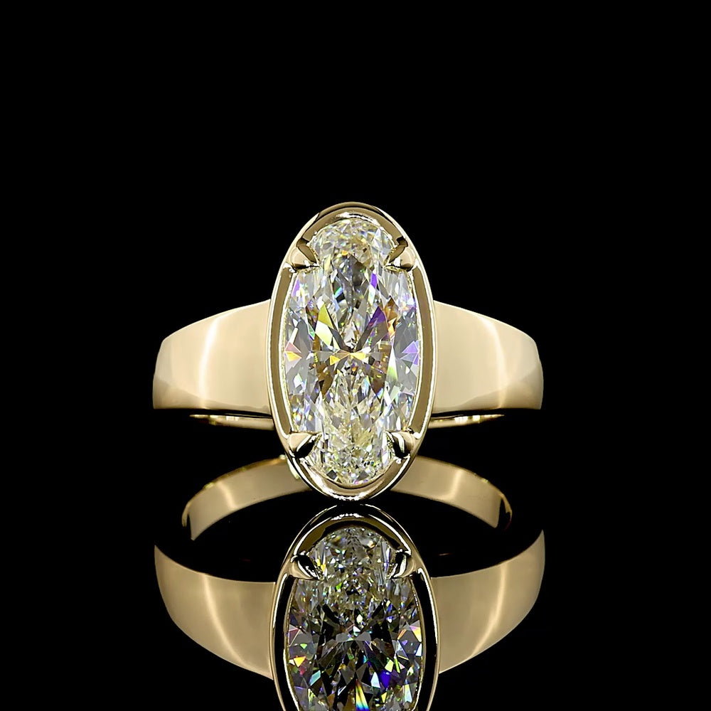 14K Yellow Gold North-South Oval Solitaire Ring with Bezel and Prong Set Lab Grown Diamond - 2.16 Carat Total Weight E-F VS1 - Covaloro Fine Jewelry