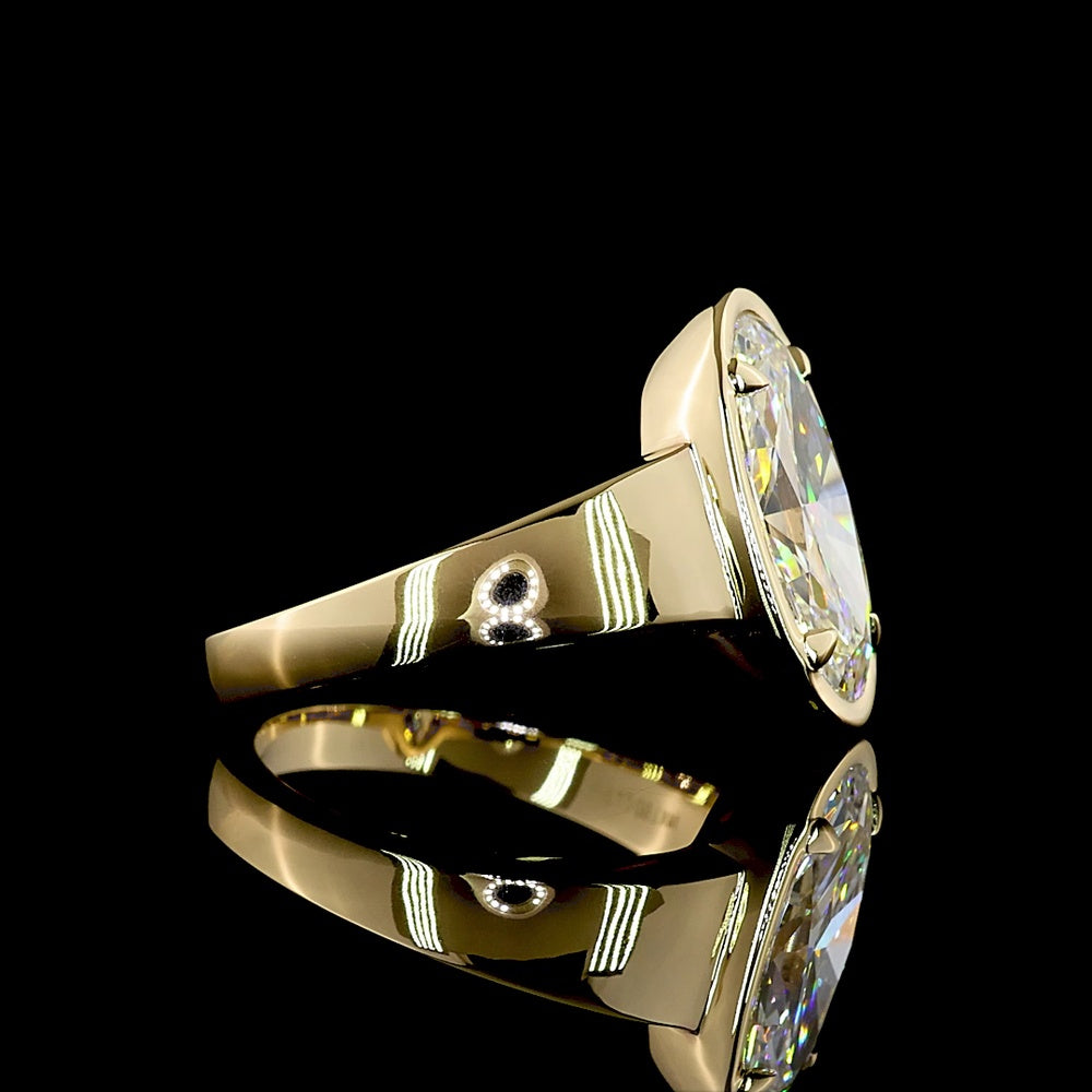 14K Yellow Gold North-South Oval Solitaire Ring with Bezel and Prong Set Lab Grown Diamond - 2.16 Carat Total Weight E-F VS1 - Covaloro Fine Jewelry