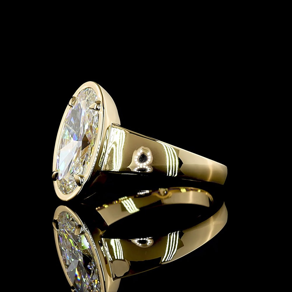 14K Yellow Gold North-South Oval Solitaire Ring with Bezel and Prong Set Lab Grown Diamond - 2.16 Carat Total Weight E-F VS1 - Covaloro Fine Jewelry