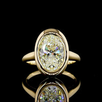 14K Yellow Gold North-South Oval Solitaire Ring with Bezel Set Lab Diamond - 4.07 Carat Total Diamond Weight, E-F Color VVS2 Clarity - Covaloro Fine Jewelry