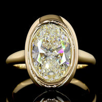 14K Yellow Gold North-South Oval Solitaire Ring with Bezel Set Lab Diamond - 4.07 Carat Total Diamond Weight, E-F Color VVS2 Clarity - Covaloro Fine Jewelry