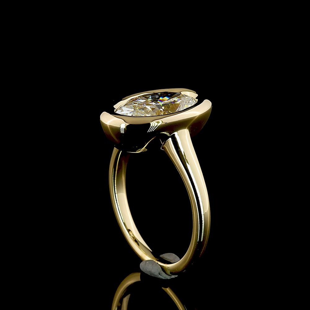 14K Yellow Gold North-South Oval Solitaire Ring with Bezel Set Lab Diamond - 4.07 Carat Total Diamond Weight, E-F Color VVS2 Clarity - Covaloro Fine Jewelry