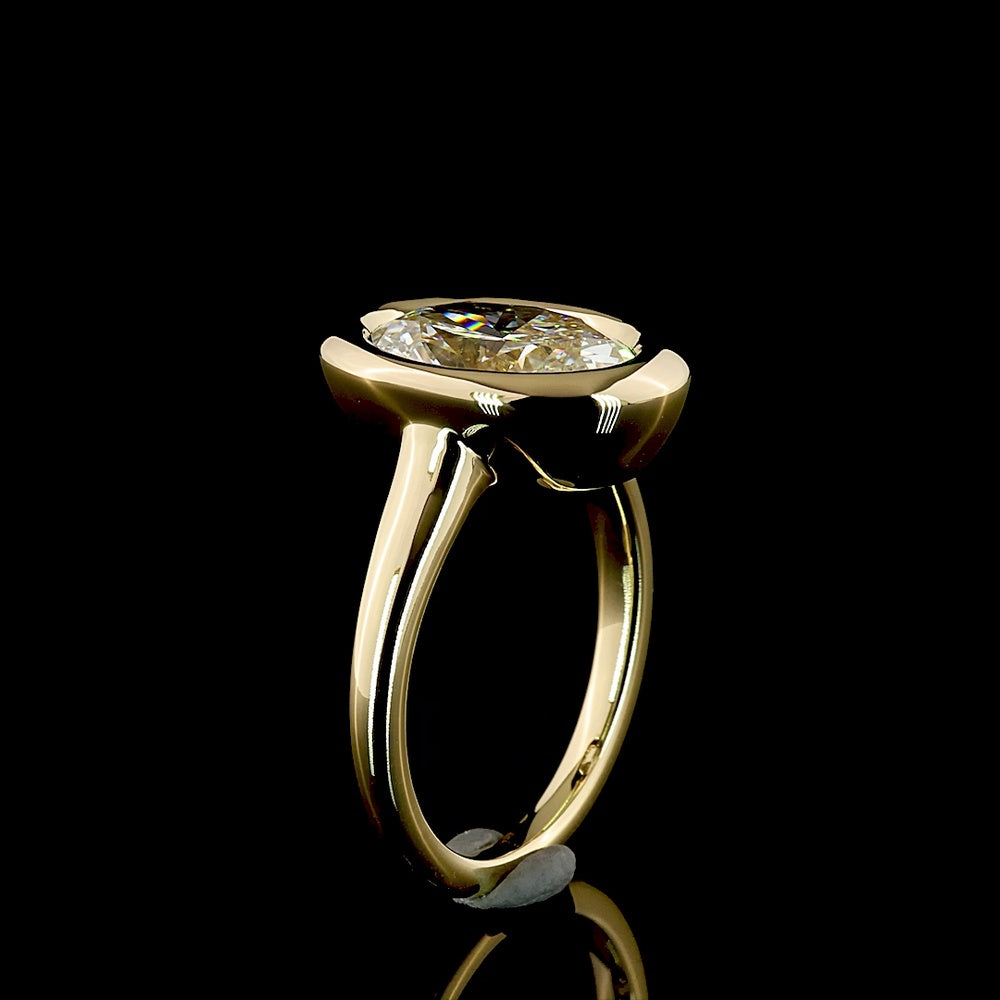 14K Yellow Gold North-South Oval Solitaire Ring with Bezel Set Lab Diamond - 4.07 Carat Total Diamond Weight, E-F Color VVS2 Clarity - Covaloro Fine Jewelry