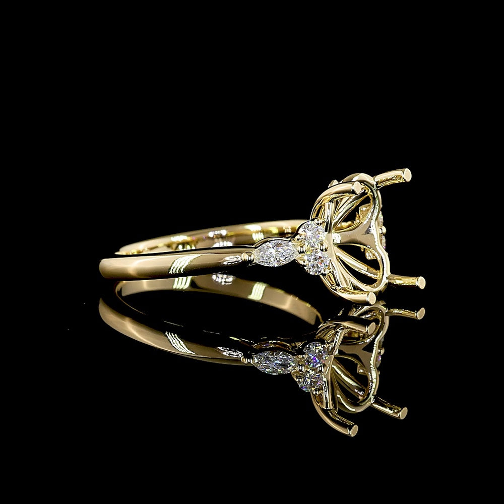 14K Yellow Gold North-South Oval Solitaire Ring with Marquise and Brilliant Lab Diamond Accents - 3.60 Carats Total Diamond Weight - Covaloro Fine Jewelry