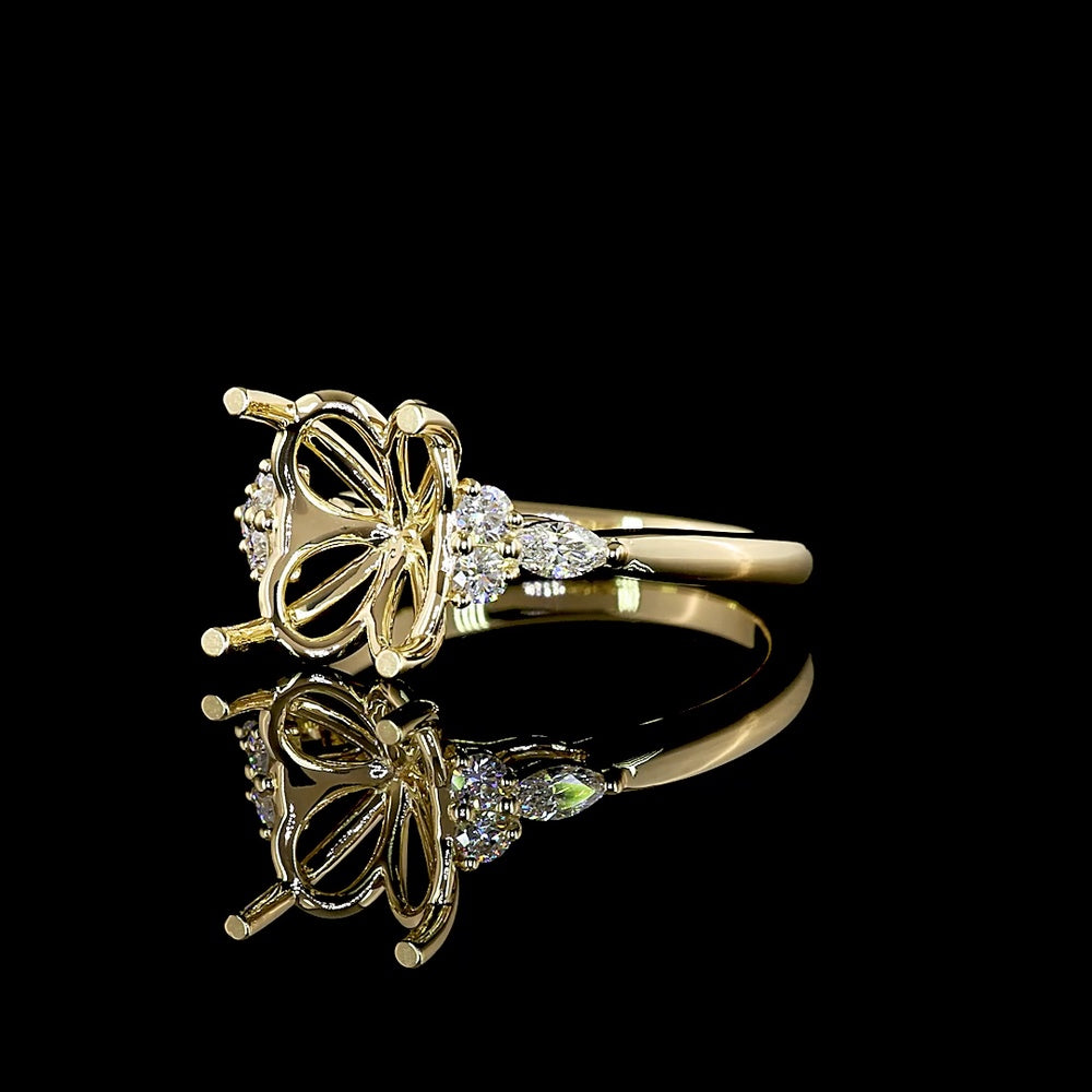14K Yellow Gold North-South Oval Solitaire Ring with Marquise and Brilliant Lab Diamond Accents - 3.60 Carats Total Diamond Weight - Covaloro Fine Jewelry