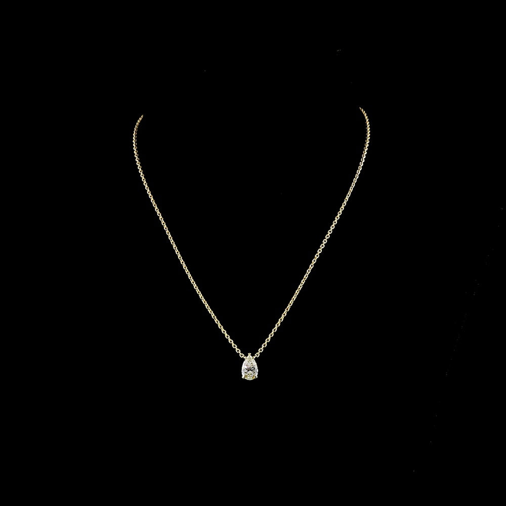 14K Yellow Gold North-South Pear Cut Lab Diamond Solitaire Pendant - 1.56 Carat Total Weight, E-F VVS2 IGI Certified - Covaloro Fine Jewelry