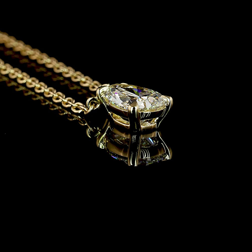 14K Yellow Gold North-South Pear Cut Lab Diamond Solitaire Pendant - 1.56 Carat Total Weight, E-F VVS2 IGI Certified - Covaloro Fine Jewelry
