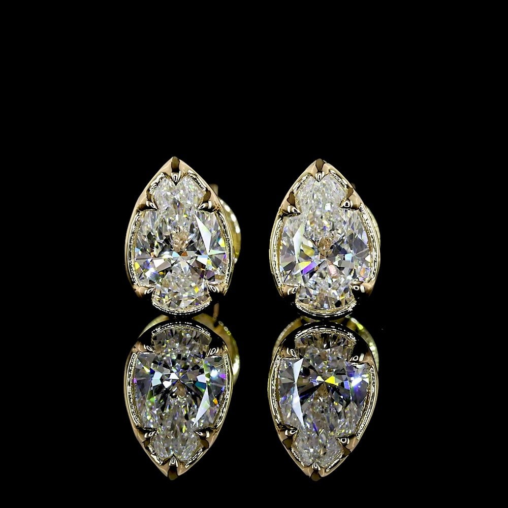 14K Yellow Gold North-South Pear Shape Lab Diamond Stud Earrings - 1.01 Carat Total Weight, E VS1 Clarity - Covaloro Fine Jewelry