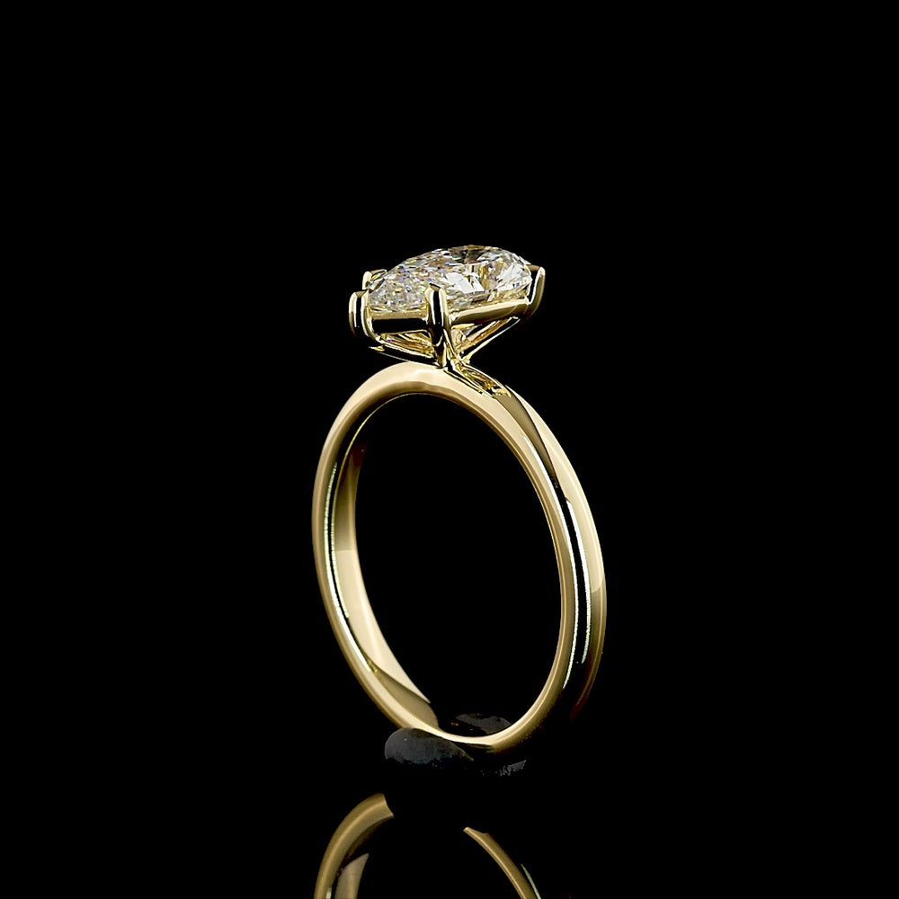 14K Yellow Gold North-South Pear Shaped Lab Diamond Solitaire Ring - 1.32 Carat E VS1 IGI Certified - Covaloro Fine Jewelry