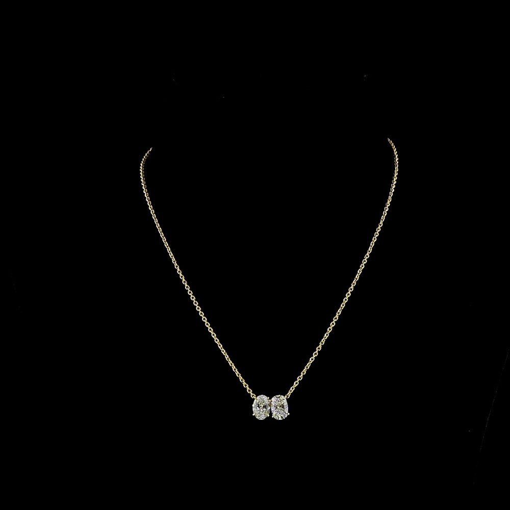 14K Yellow Gold North-South Pendant with Cushion and Oval Cut Lab Diamonds - 3.12 Carats Total Diamond Weight - Covaloro Fine Jewelry