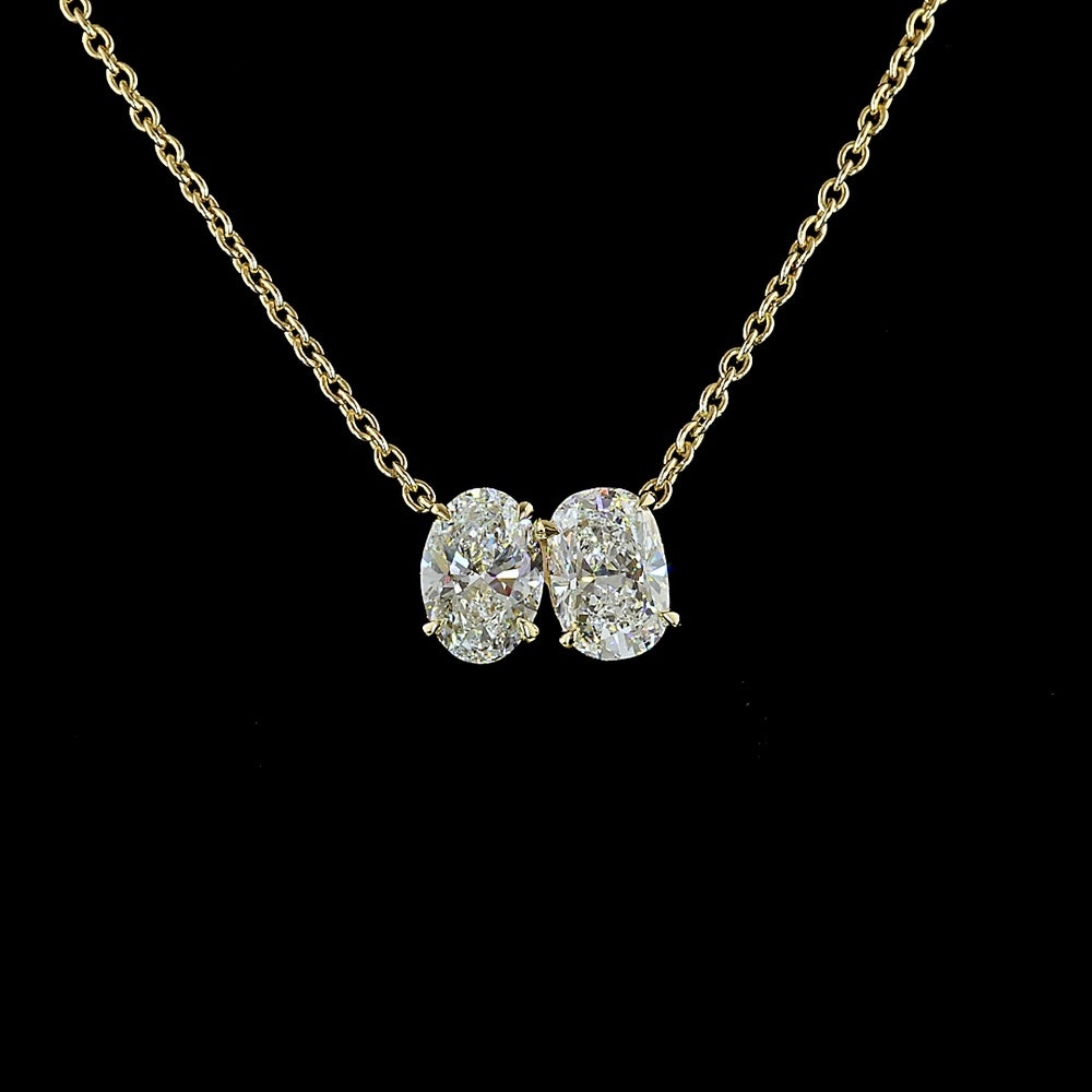 14K Yellow Gold North-South Pendant with Cushion and Oval Cut Lab Diamonds - 3.12 Carats Total Diamond Weight - Covaloro Fine Jewelry