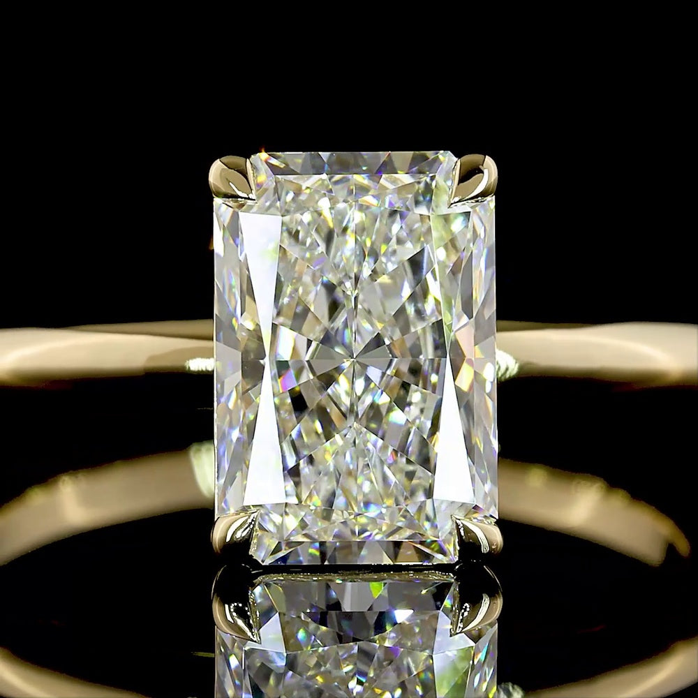 14K Yellow Gold North-South Radiant Cut Solitaire Ring with E-F VVS1 Lab Diamond - 2.09 Carat Total Weight - Covaloro Fine Jewelry