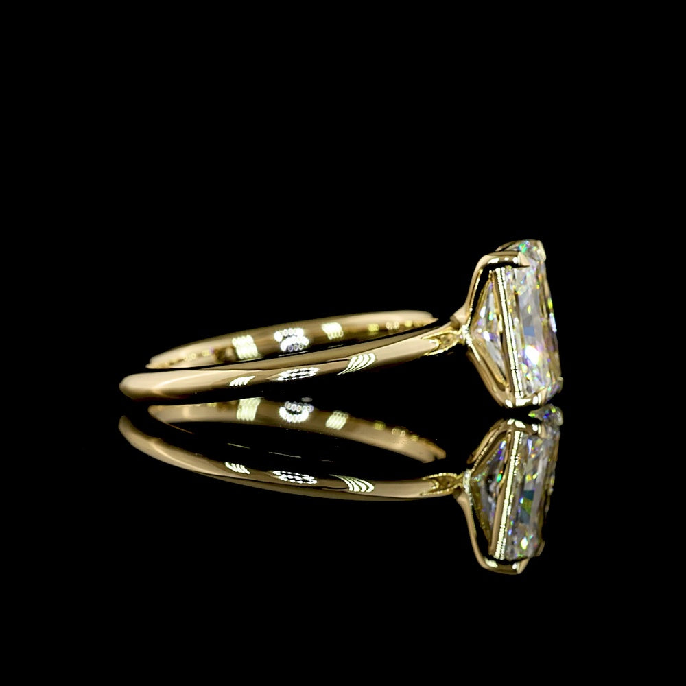 14K Yellow Gold North-South Radiant Cut Solitaire Ring with E-F VVS1 Lab Diamond - 2.09 Carat Total Weight - Covaloro Fine Jewelry