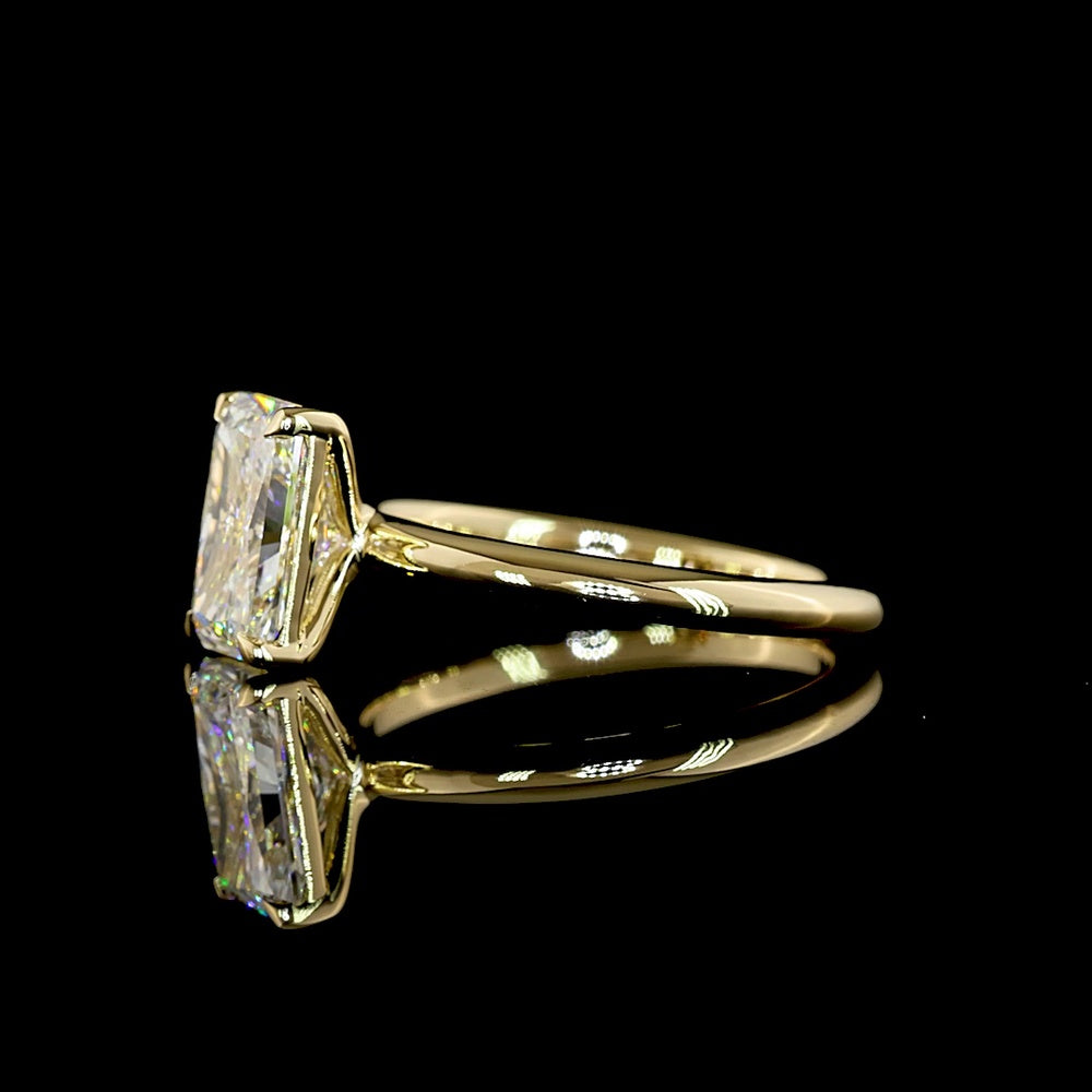 14K Yellow Gold North-South Radiant Cut Solitaire Ring with E-F VVS1 Lab Diamond - 2.09 Carat Total Weight - Covaloro Fine Jewelry