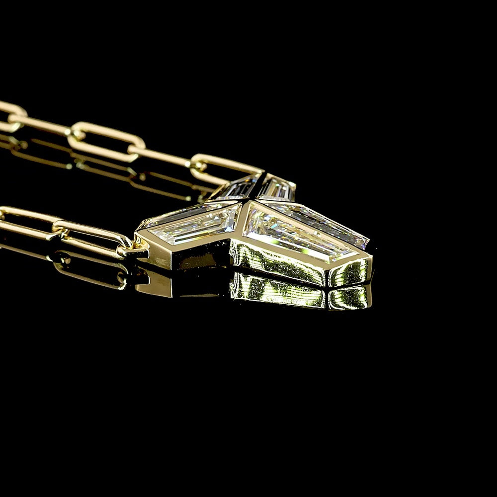 14K Yellow Gold North-South Shield Pendant with Bezel Set Lab-Grown Diamonds - 3.13 Carats Total Diamond Weight - Covaloro Fine Jewelry