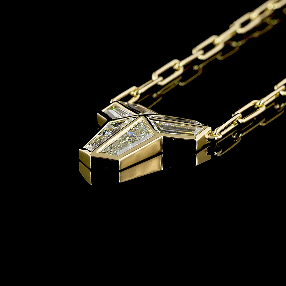 14K Yellow Gold North-South Shield Pendant with Bezel Set Lab-Grown Diamonds - 3.13 Carats Total Diamond Weight - Covaloro Fine Jewelry