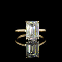 14K Yellow Gold North-South Solitaire Ring with IGI Certified 4.01 Carat Emerald Cut Lab Diamond D VVS2 - Covaloro Fine Jewelry