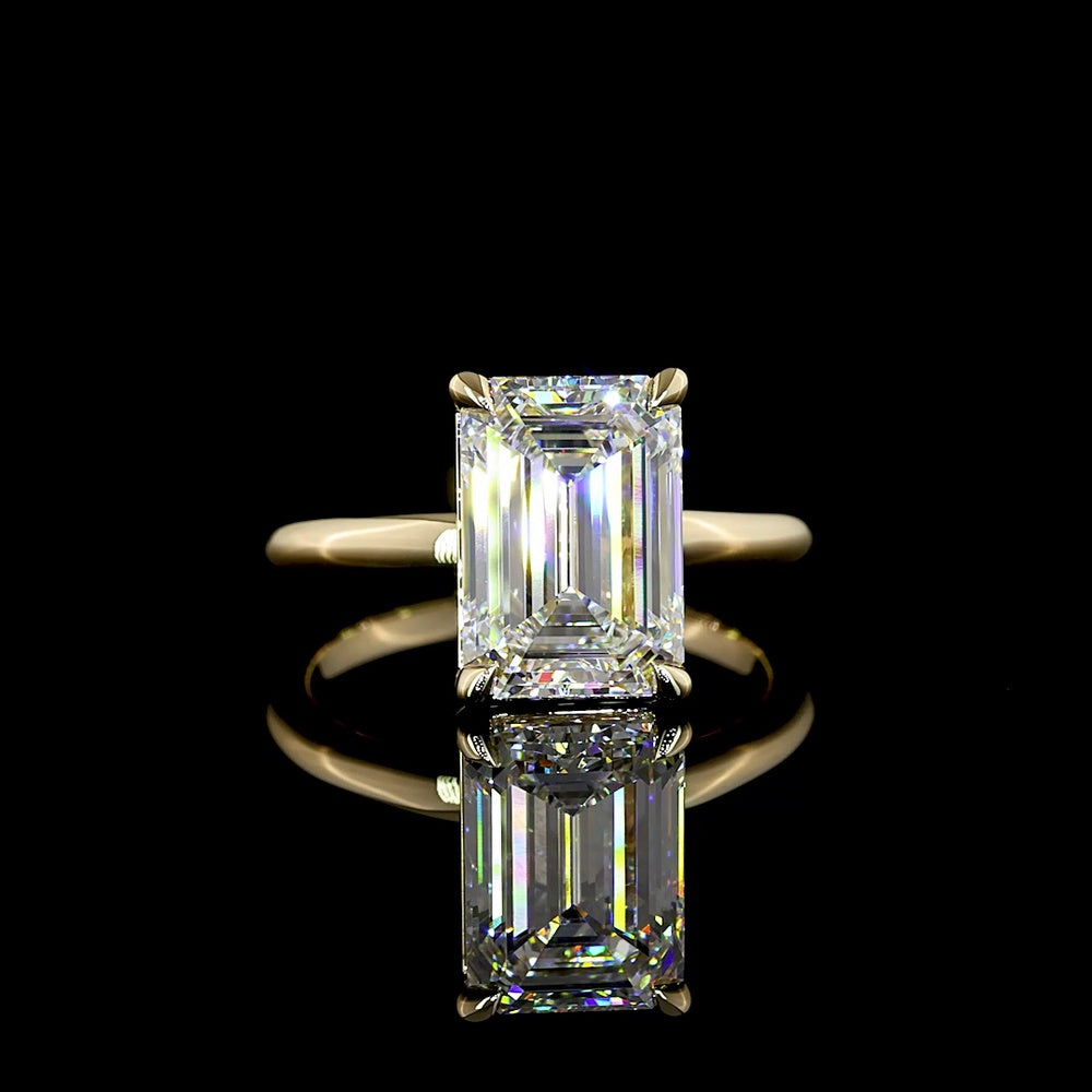 14K Yellow Gold North-South Solitaire Ring with IGI Certified 4.01 Carat Emerald Cut Lab Diamond D VVS2 - Covaloro Fine Jewelry