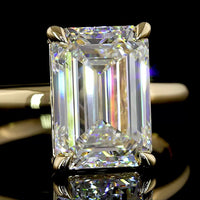 14K Yellow Gold North-South Solitaire Ring with IGI Certified 4.01 Carat Emerald Cut Lab Diamond D VVS2 - Covaloro Fine Jewelry