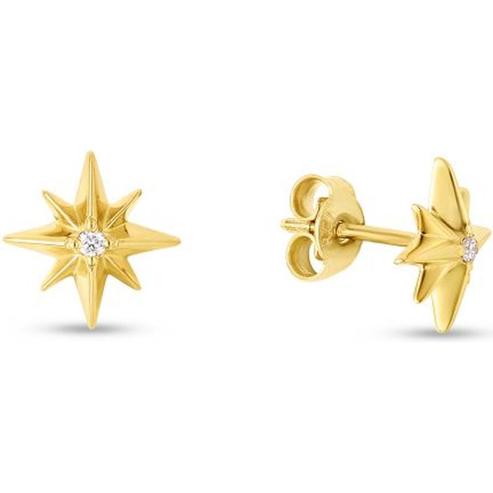14K Yellow Gold North Star Stud Earrings with Round Diamonds - .03 Carat Total Diamond Weight by Orozza Fine Jewelry