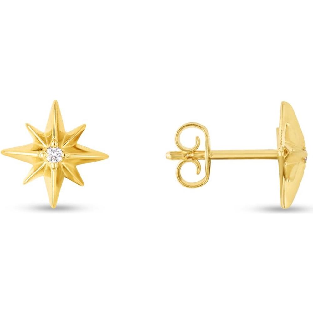 14K Yellow Gold North Star Stud Earrings with Round Diamonds - .03 Carat Total Diamond Weight by Orozza Fine Jewelry