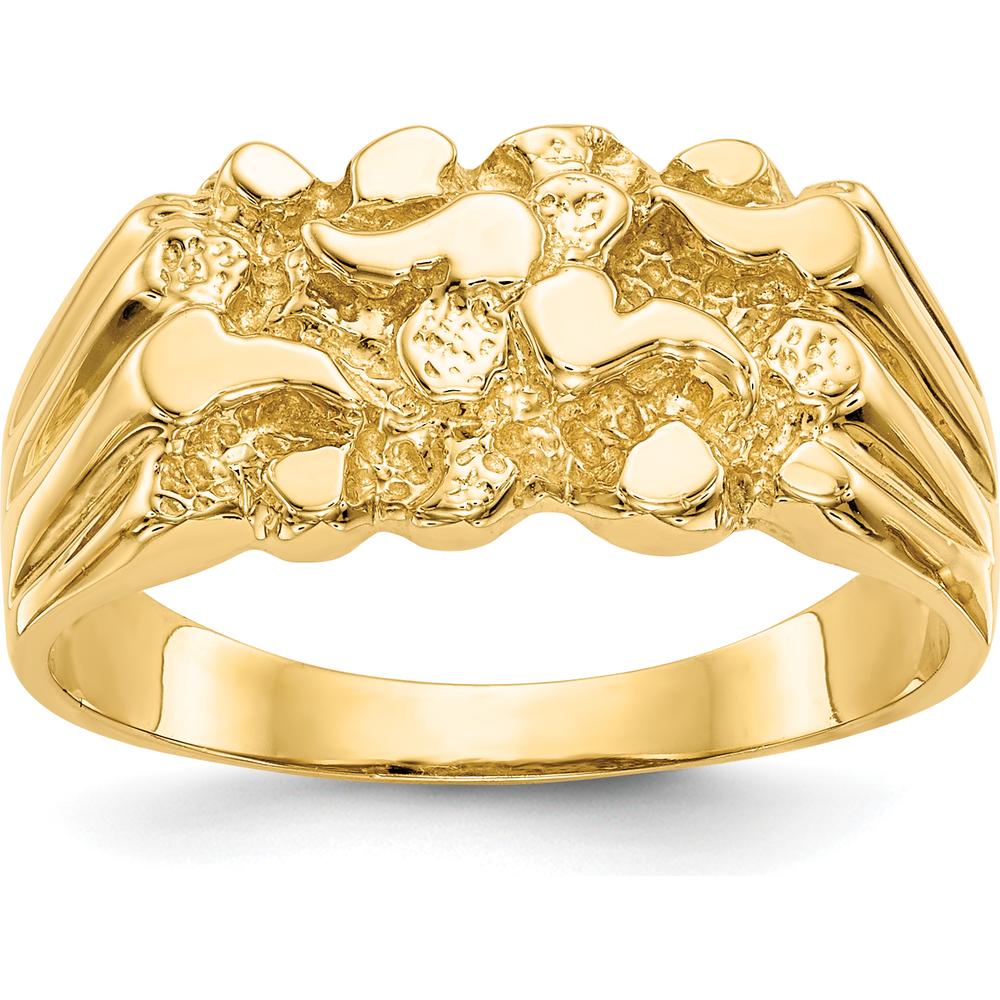14K Yellow Gold Nugget Ring with Textured Domed Band - Solid Tapered Free Form Design by Oro Pregiato