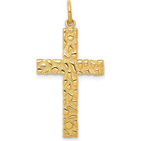 14K Yellow Gold Nugget Style Cross Pendant - 39mm Length by Oro Pregiato