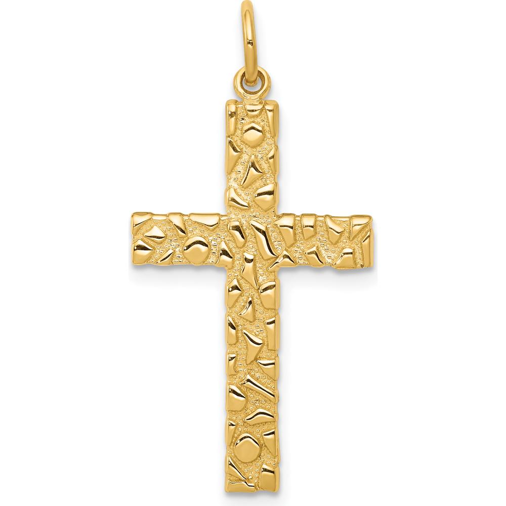 14K Yellow Gold Nugget Style Cross Pendant - 39mm Length by Oro Pregiato