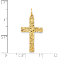 14K Yellow Gold Nugget Style Cross Pendant - 39mm Length by Oro Pregiato
