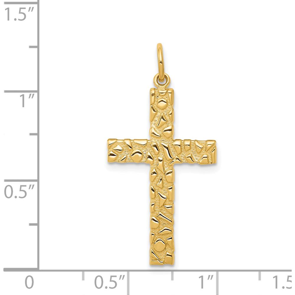 14K Yellow Gold Nugget Style Cross Pendant - 39mm Length by Oro Pregiato