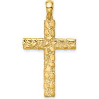 14K Yellow Gold Nugget Style Cross Pendant - Textured Polished Finish by Oro Pregiato