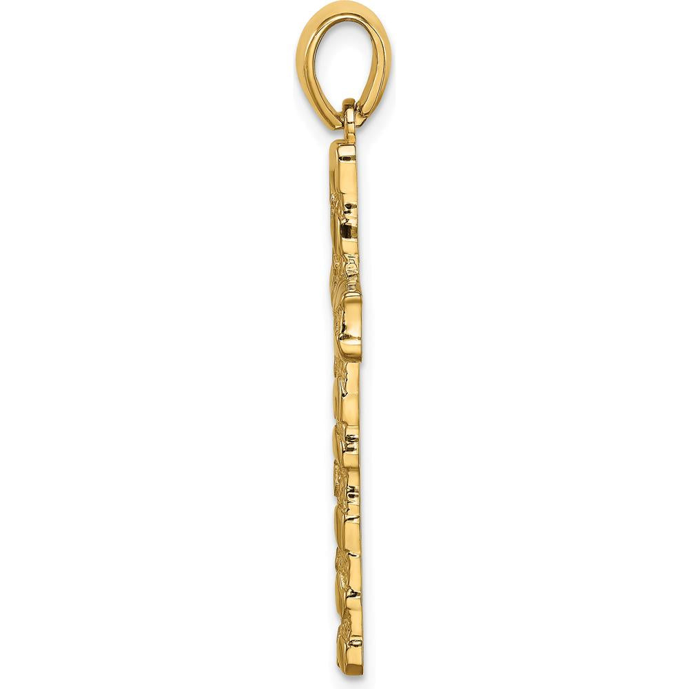 14K Yellow Gold Nugget Style Cross Pendant - Textured Polished Finish by Oro Pregiato